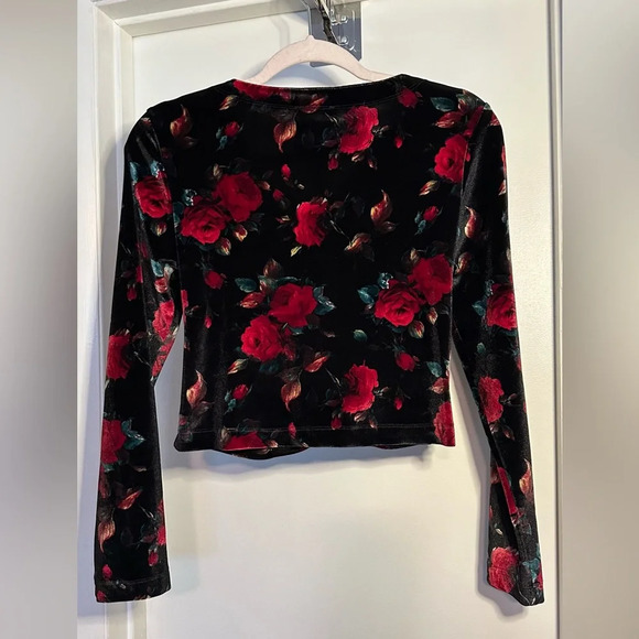 NWOT Autumn Adeigbo Rowena Cutout Floral Velvet Twisted Blouse Long Sleeve Top 4 - Picture 6 of 9